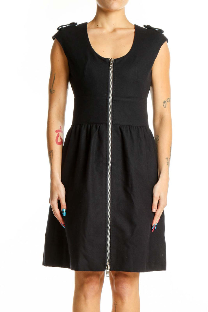 Club Monaco Black Zip-Front Fit-and-Flare Dress | Elegant & Versatile SilkRoll Club Monaco Black Zip-Front Fit-and-Flare Dress | Elegant & Versatile SilkRoll