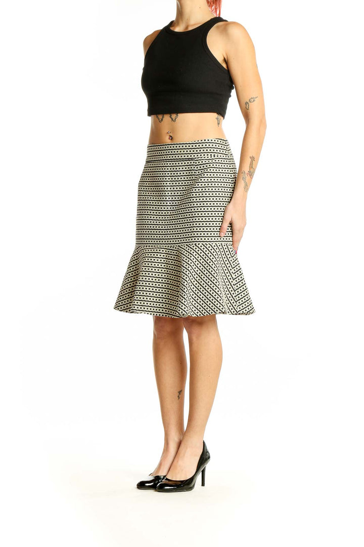 Front view of Banana Republic Black and White Striped Flared Skirt