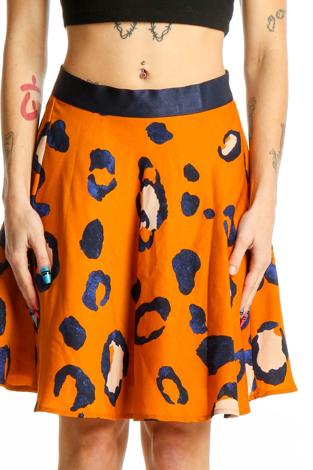 Front view of 3.1 Phillip Lim orange leopard print A-line skirt