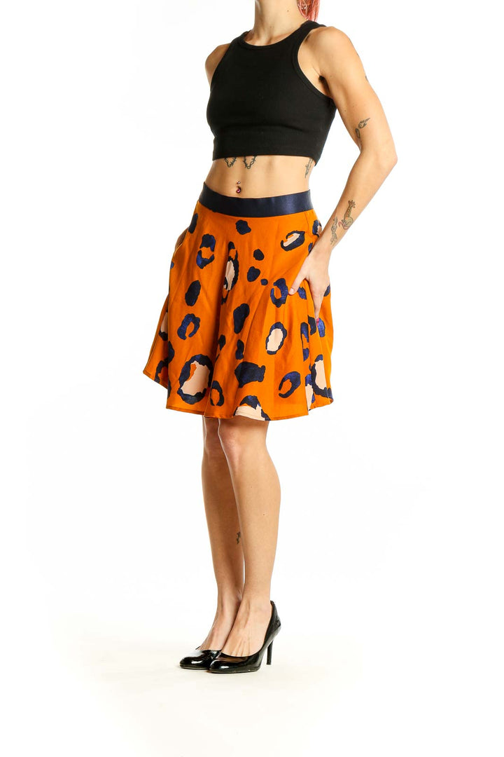 Front view of 3.1 Phillip Lim orange leopard print A-line skirt