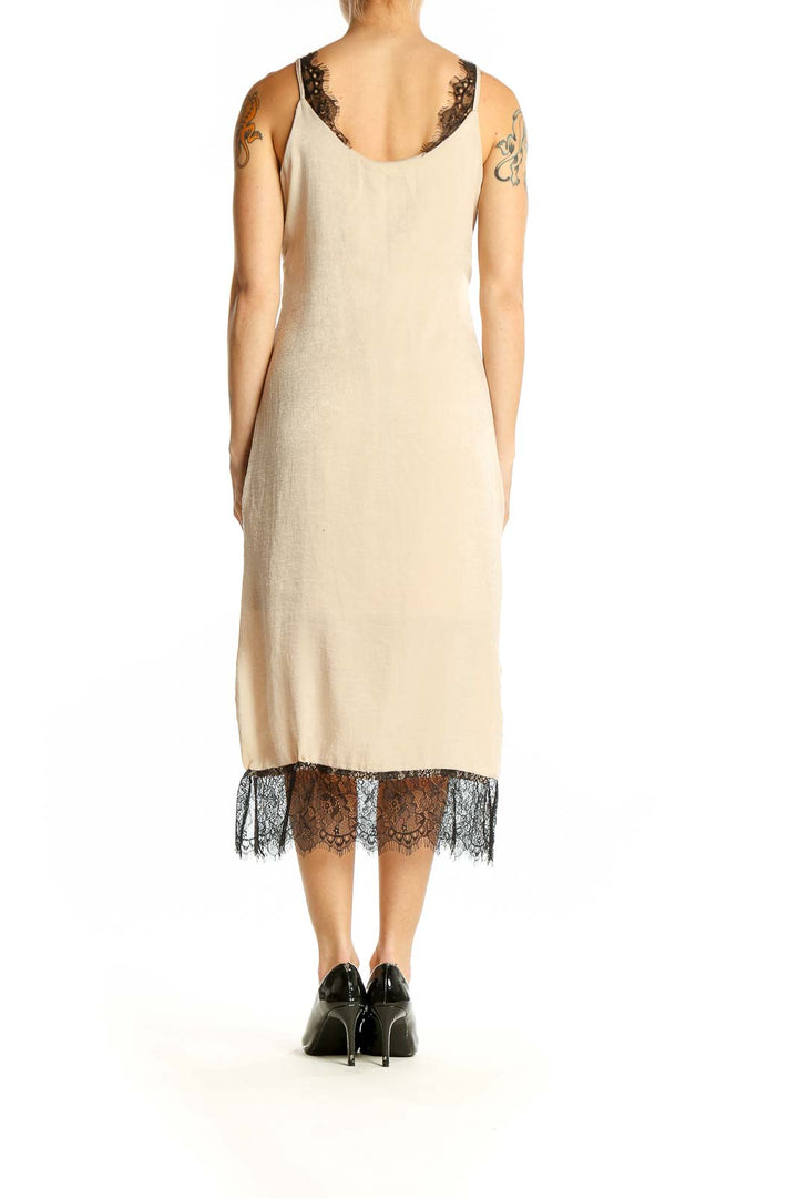 RESERVED Beige Lace-Trimmed Midi Slip Dress | Elegant & Versatile SilkRoll RESERVED Beige Lace-Trimmed Midi Slip Dress | Elegant & Versatile SilkRoll