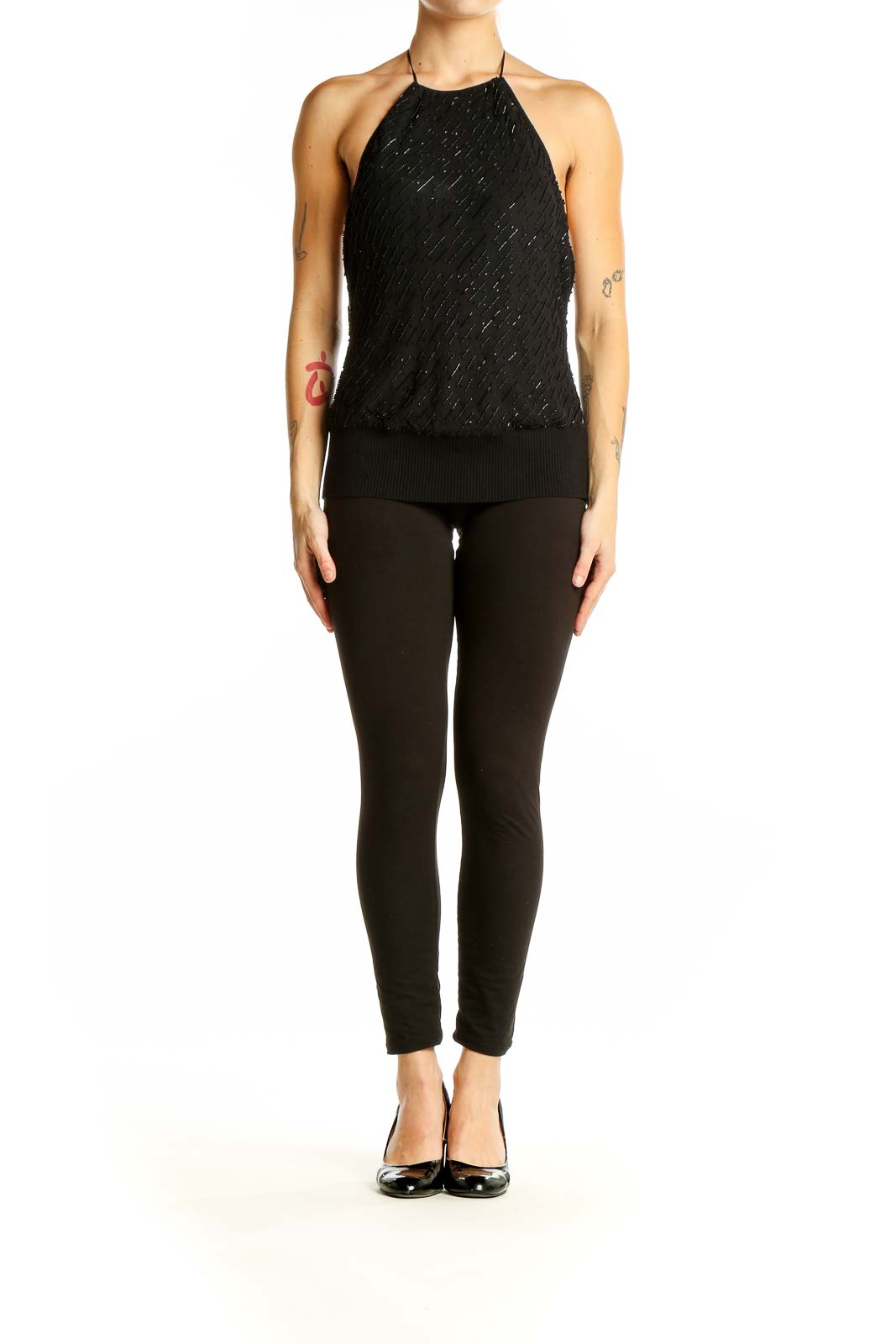 LAUNDRY by SHELLI SEGAL Black Beaded Halter Top - Elegant Evening Wear SilkRoll LAUNDRY by SHELLI SEGAL Black Beaded Halter Top - Elegant Evening Wear SilkRoll