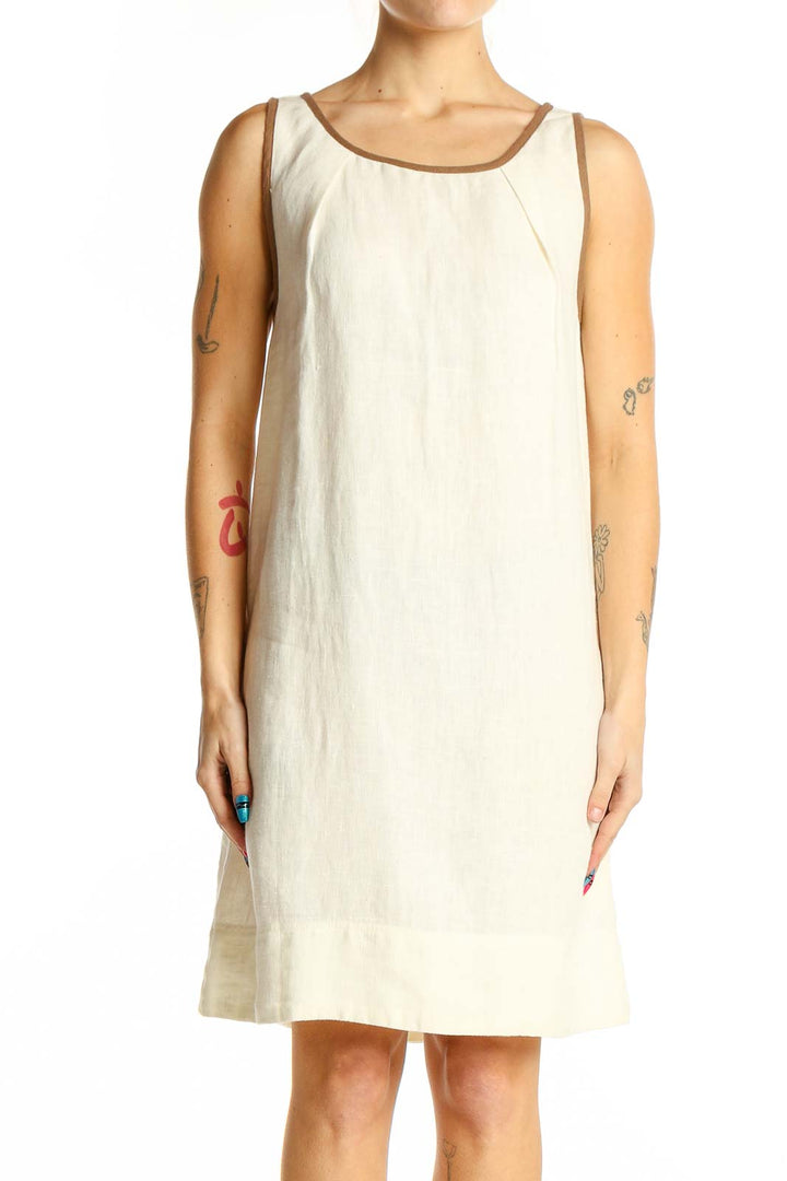 Front view of Rawganique.com cream hemp sleeveless summer dress