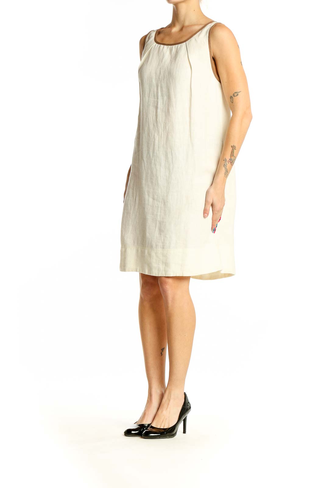 Front view of Rawganique.com cream hemp sleeveless summer dress