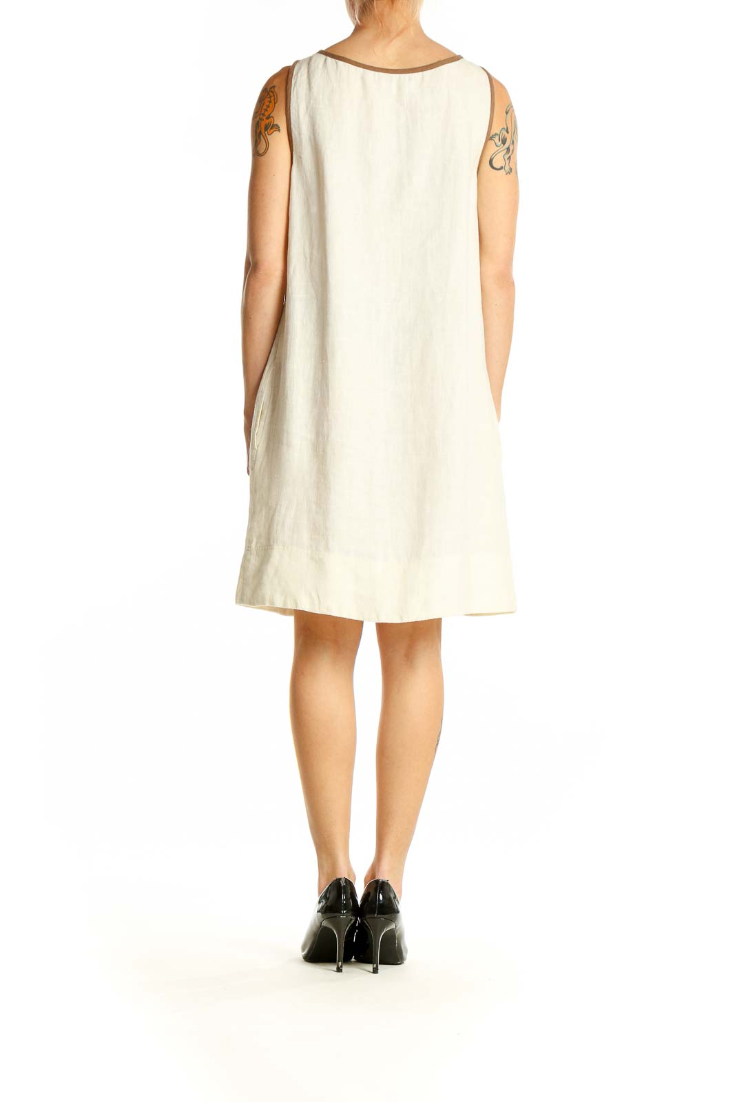 Side view of Rawganique.com cream hemp sleeveless summer dress