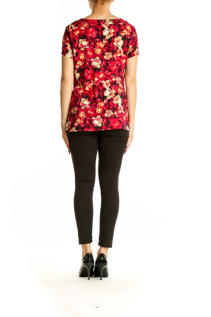 Back view of Alfani red floral top with short sleeves