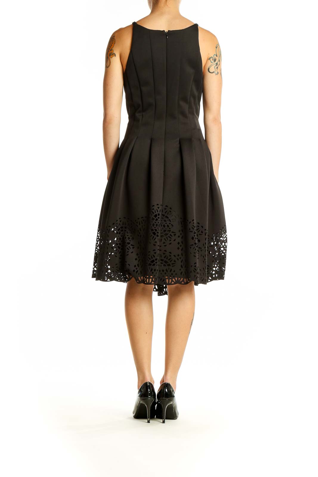 Vince Camuto Black Laser-Cut Fit and Flare Cocktail Dress SilkRoll Vince Camuto Black Laser-Cut Fit and Flare Cocktail Dress SilkRoll
