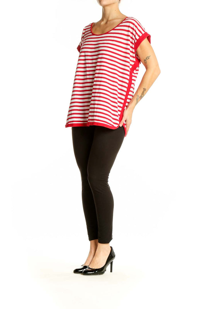 Front view of Liz Claiborne red and white striped short-sleeve top