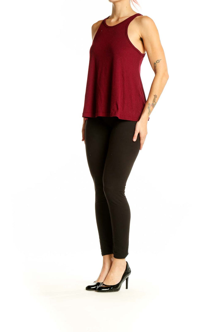 Front view of burgundy ribbed sleeveless tank top by Free People