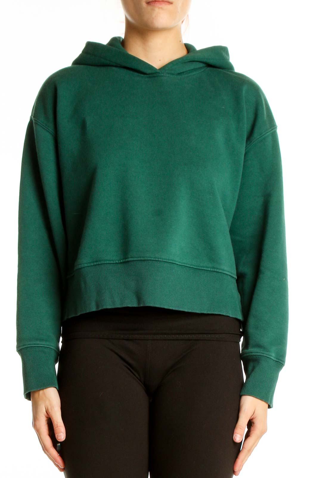 Front view of green cropped hoodie from Zara