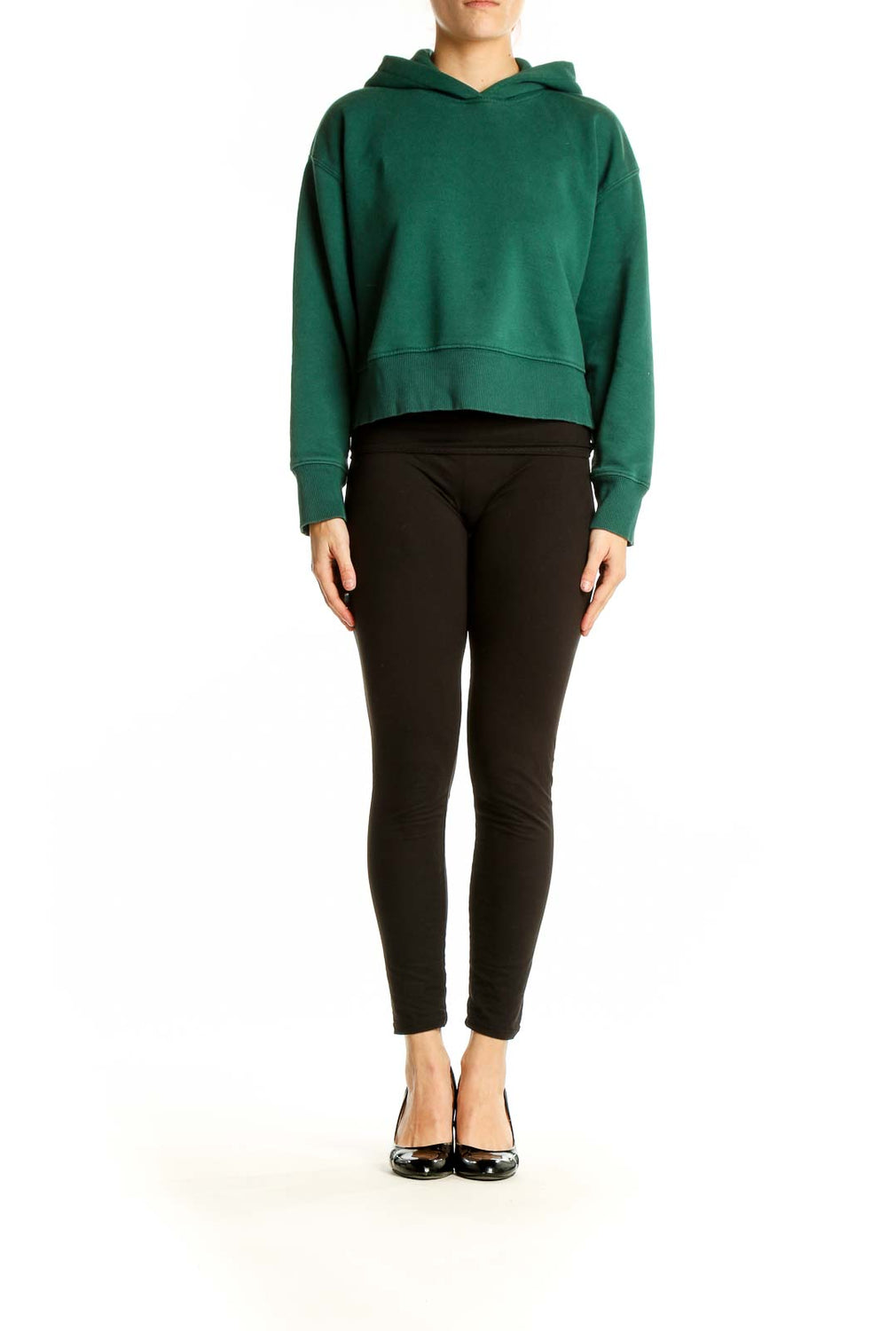 Front view of green cropped hoodie from Zara