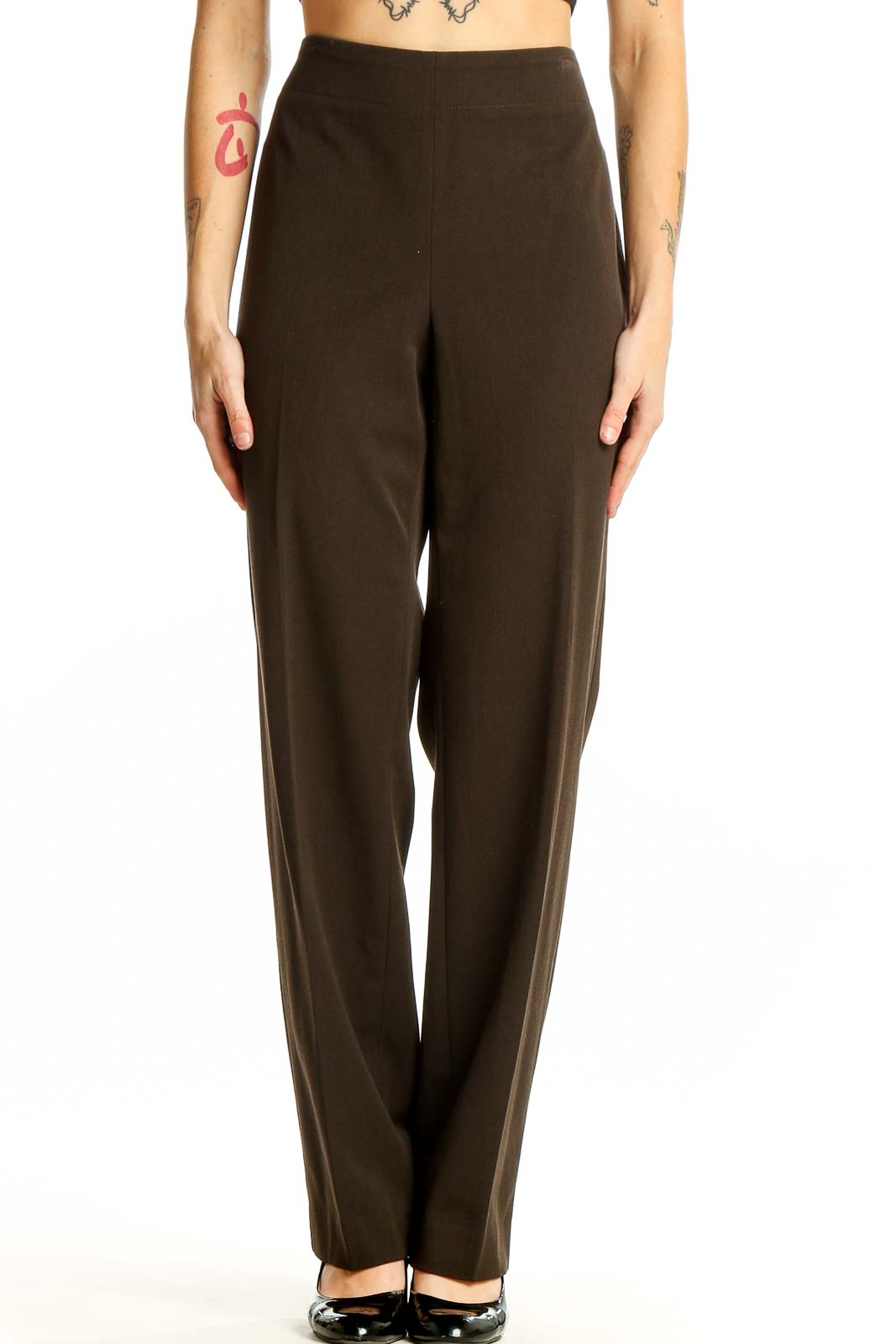 Front view of Talbots brown wide-leg dress pants