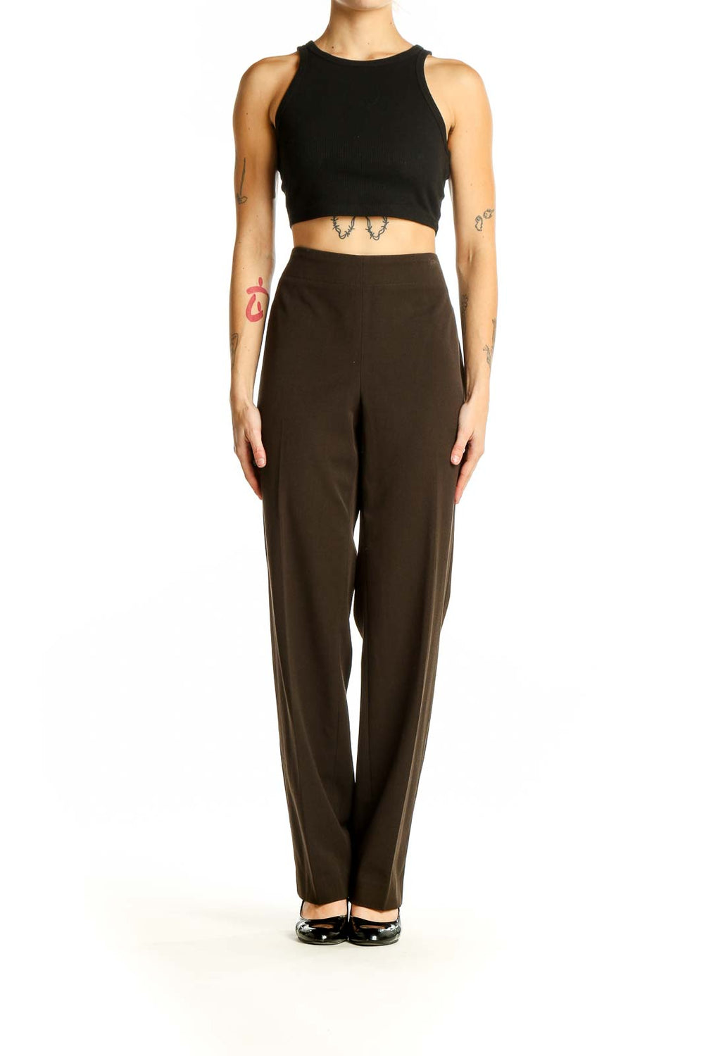 Front view of Talbots brown wide-leg dress pants