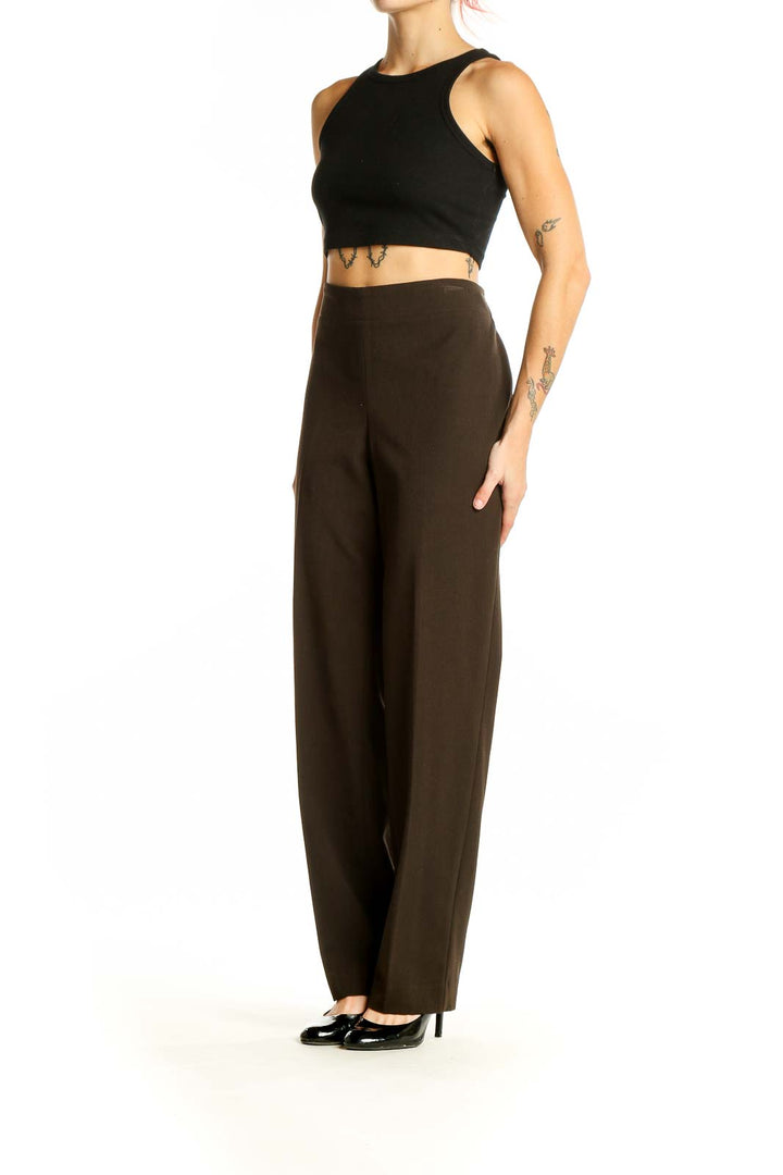 Front view of Talbots brown wide-leg dress pants