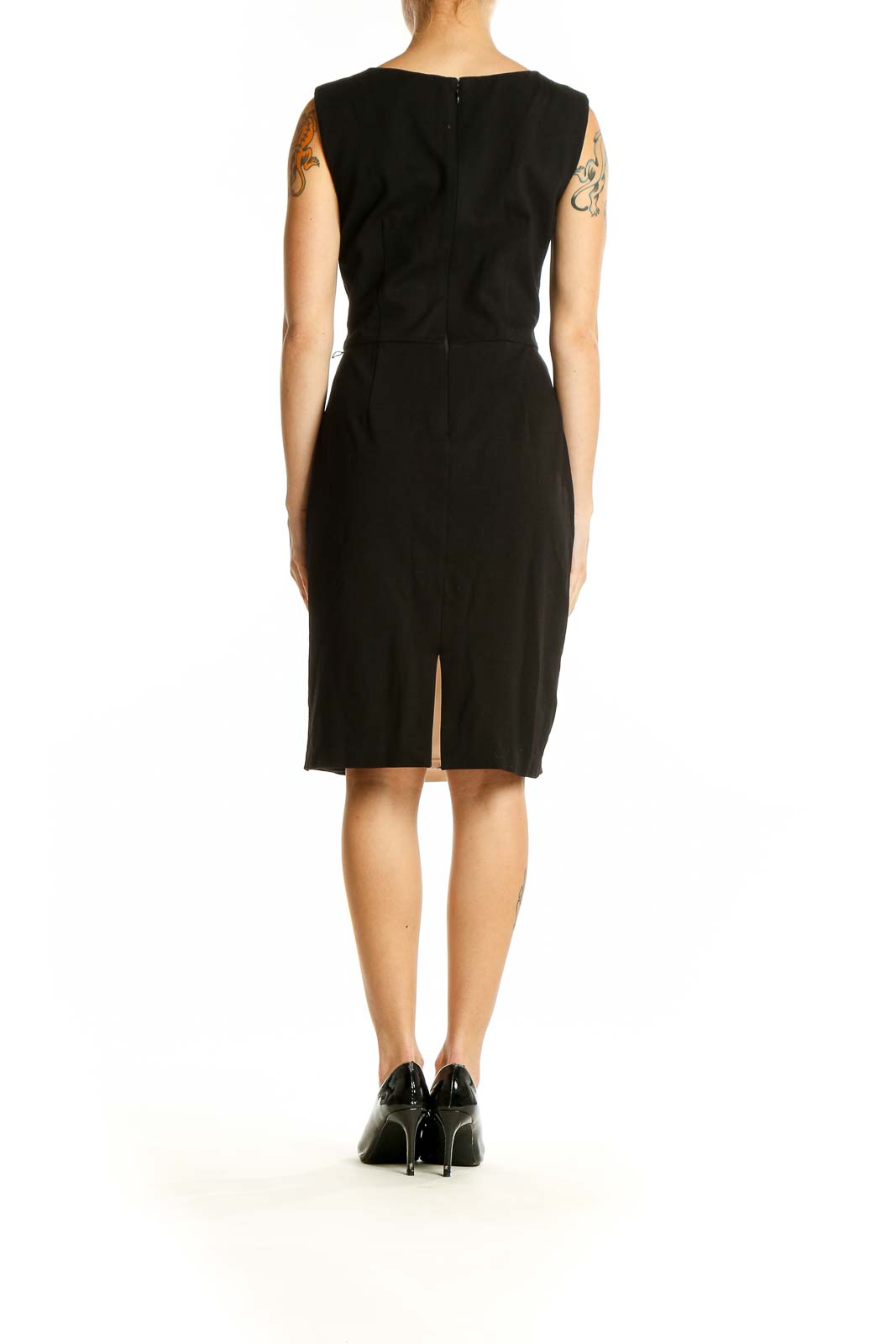 Side view of Black and White Color Block Sheath Dress from White House Black Market