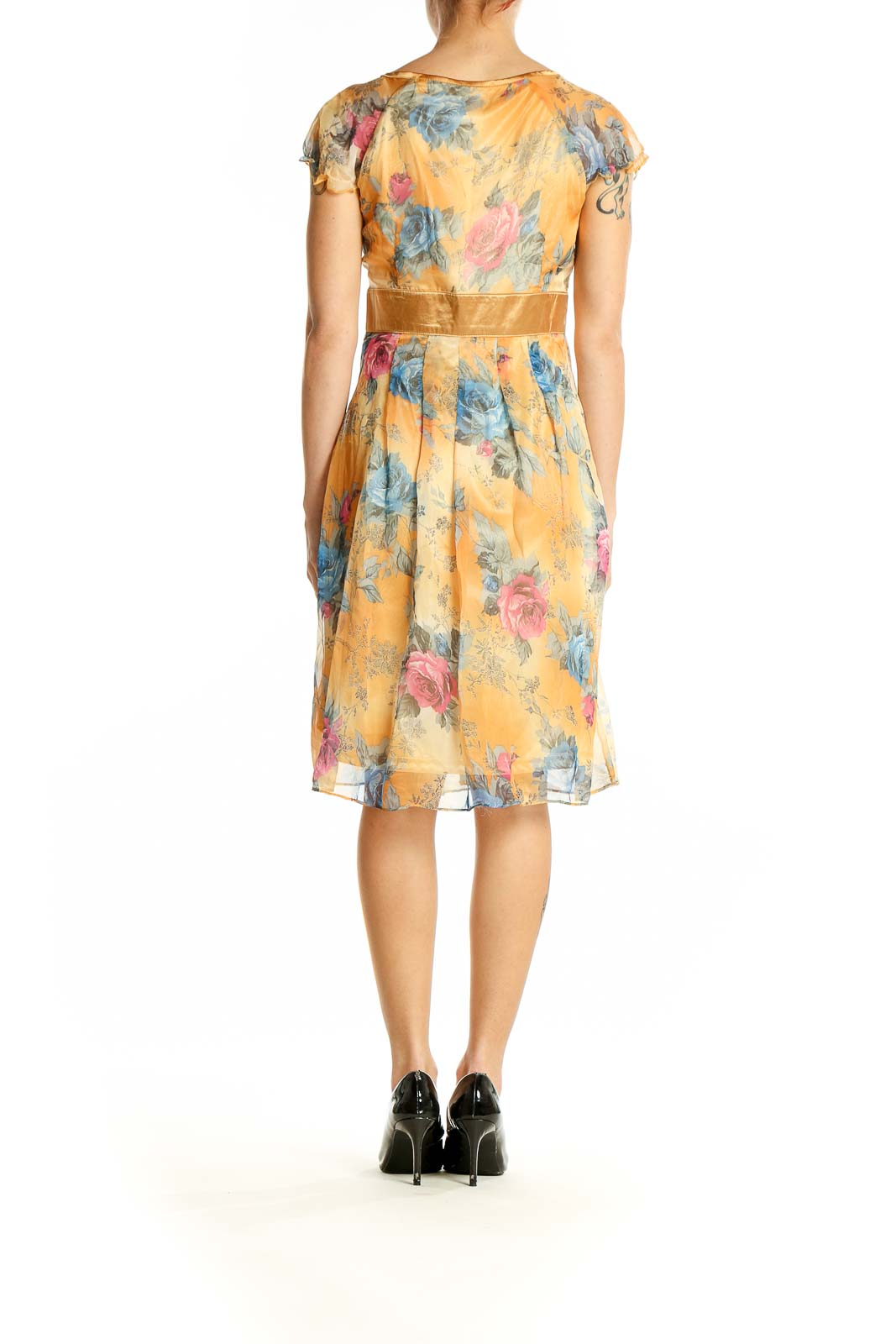 Neslay Yellow Floral Wrap Midi Dress | Romantic Summer Style SilkRoll Neslay Yellow Floral Wrap Midi Dress | Romantic Summer Style SilkRoll