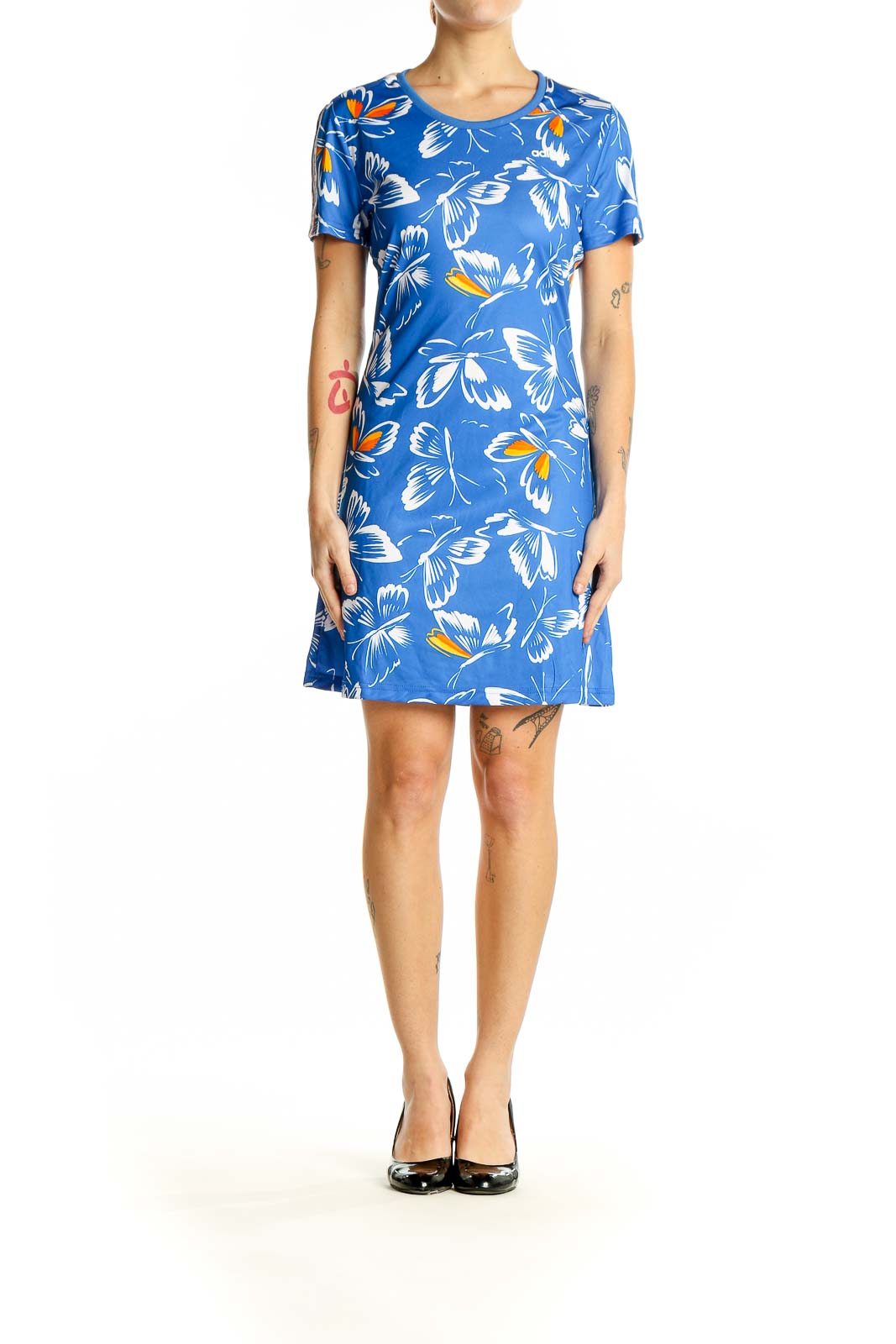 Adidas Blue Butterfly Print Short Sleeve Dress | Stylish Comfort SilkRoll Adidas Blue Butterfly Print Short Sleeve Dress | Stylish Comfort SilkRoll
