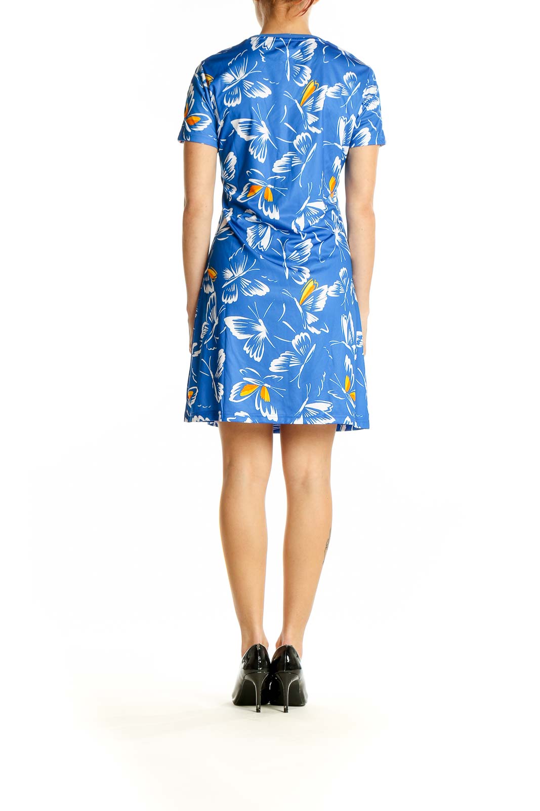 Blue Butterfly Print Short Sleeve Dress Blue Butterfly Print Short Sleeve Dress