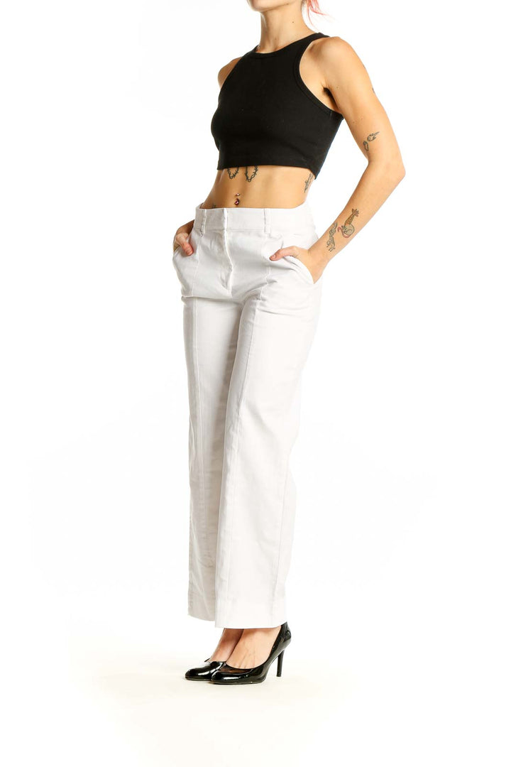 Front view of white wide-leg trousers from LOFT