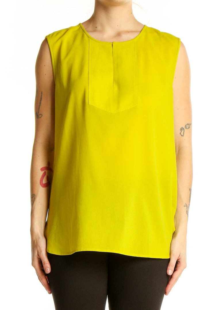 Front view of J.Crew yellow sleeveless polyester blouse