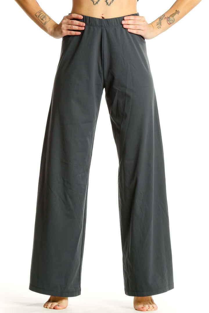 Front view of gray Victoria Sport wide-leg activewear pants