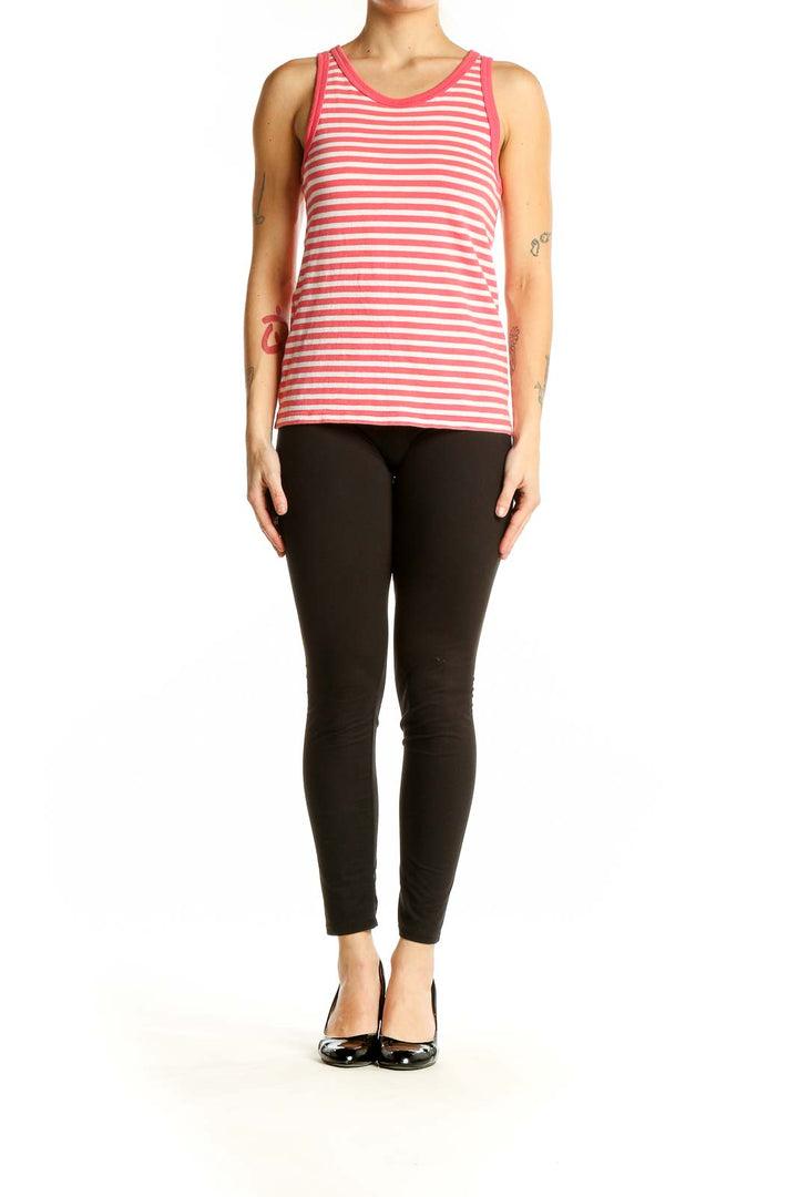 Front view of J.Crew pink and white striped cotton tank top