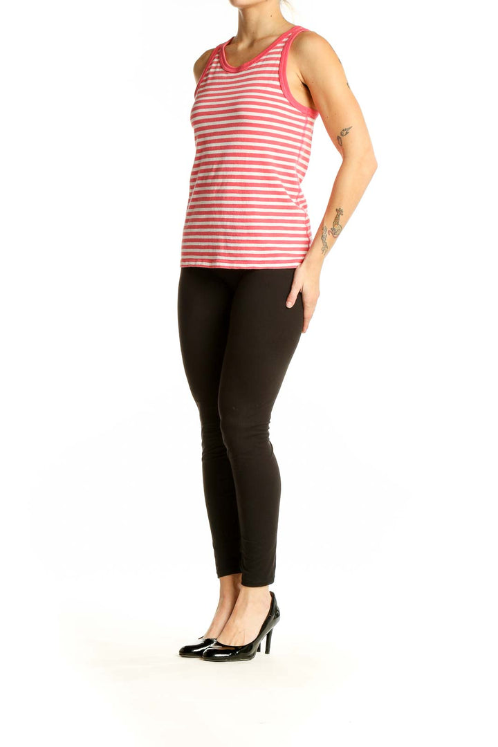 Front view of J.Crew pink and white striped cotton tank top