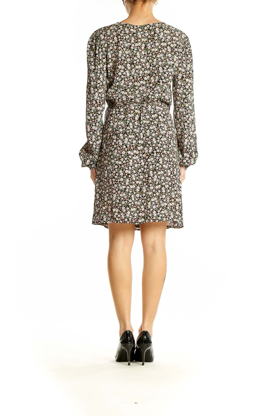 Black Floral Wrap Mini Dress Black Floral Wrap Mini Dress