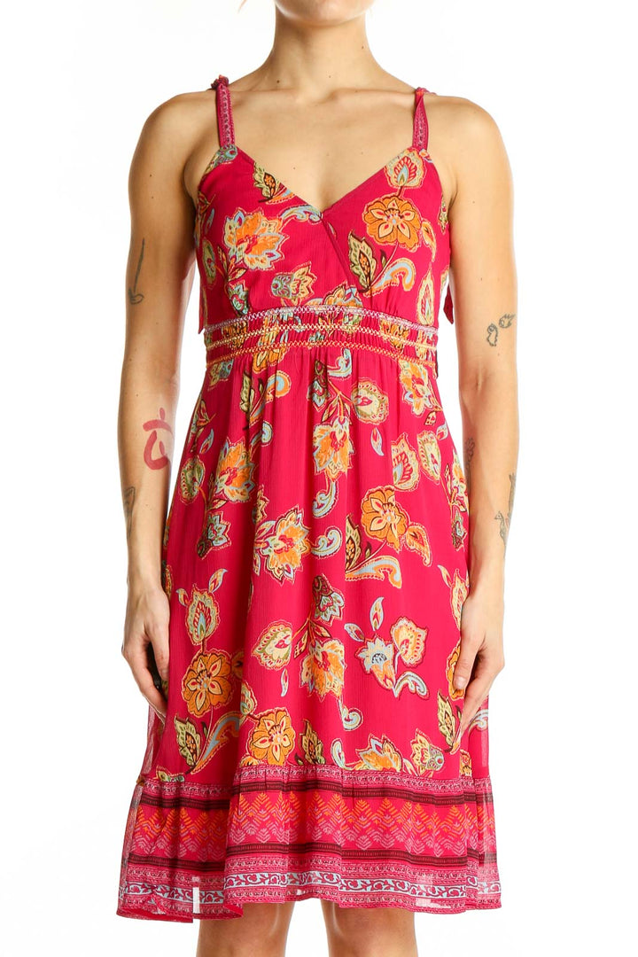 Front view of Esprit pink floral empire waist sundress with spaghetti straps