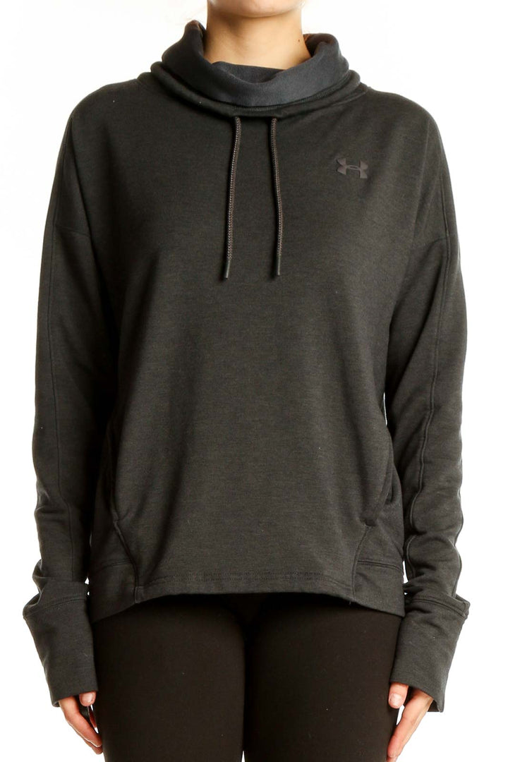 Front view of Under Armour dark gray cowl neck activewear pullover