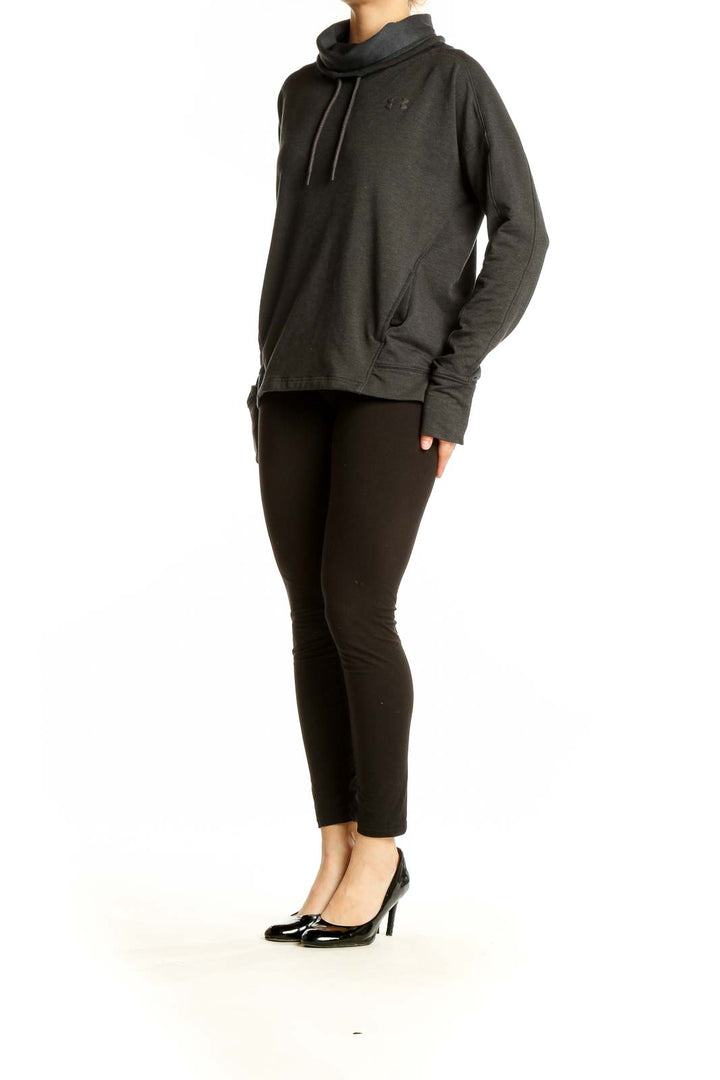 Front view of Under Armour dark gray cowl neck activewear pullover