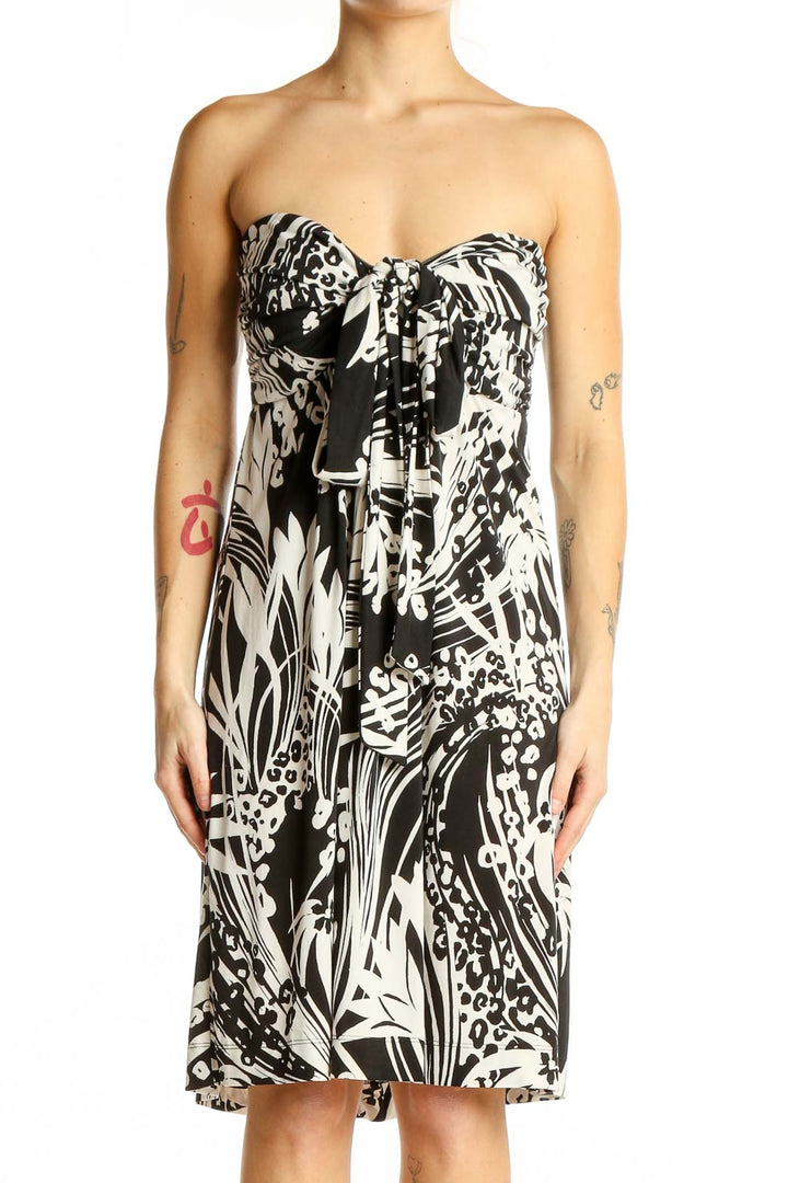 Front view of Soma black and white floral strapless dress