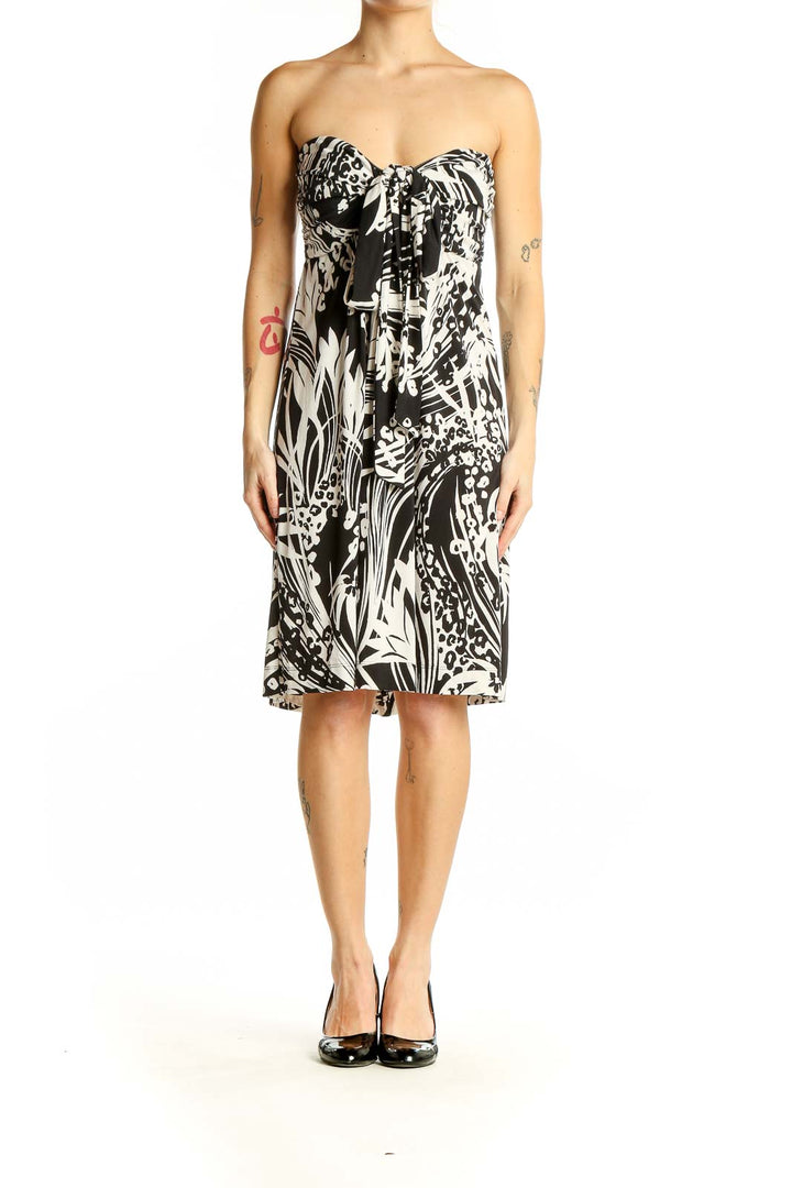 Front view of Soma black and white floral strapless dress