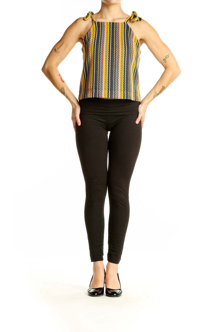 Front view of Texture & Thread Madewell Multicolor Striped Tie-Shoulder Tank Top