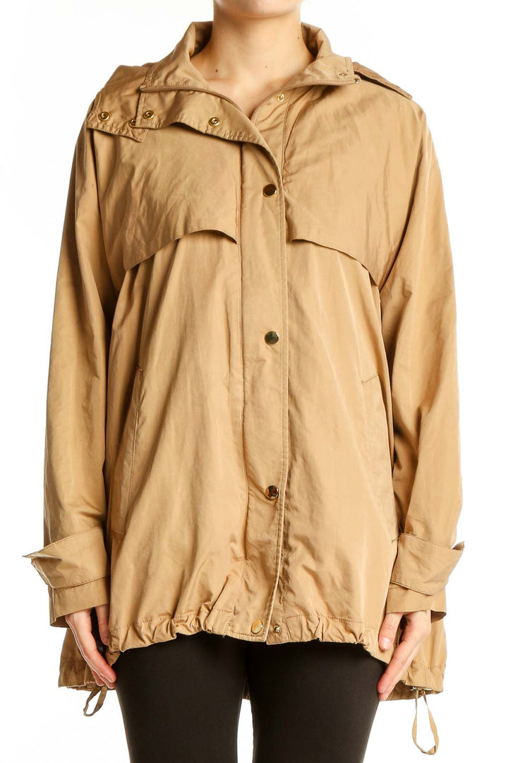 Front view of beige oversized utility jacket from Zara