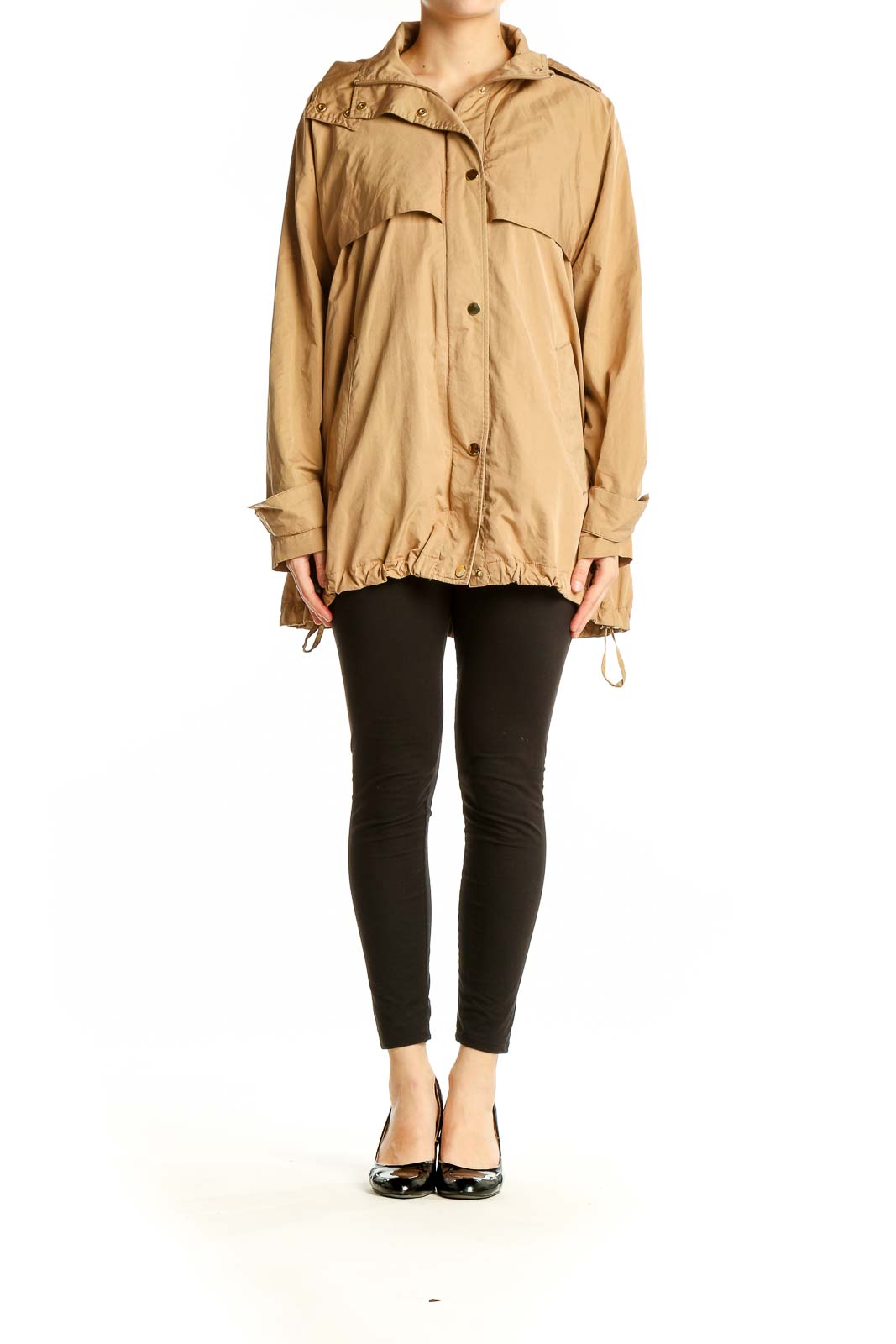 Front view of beige oversized utility jacket from Zara