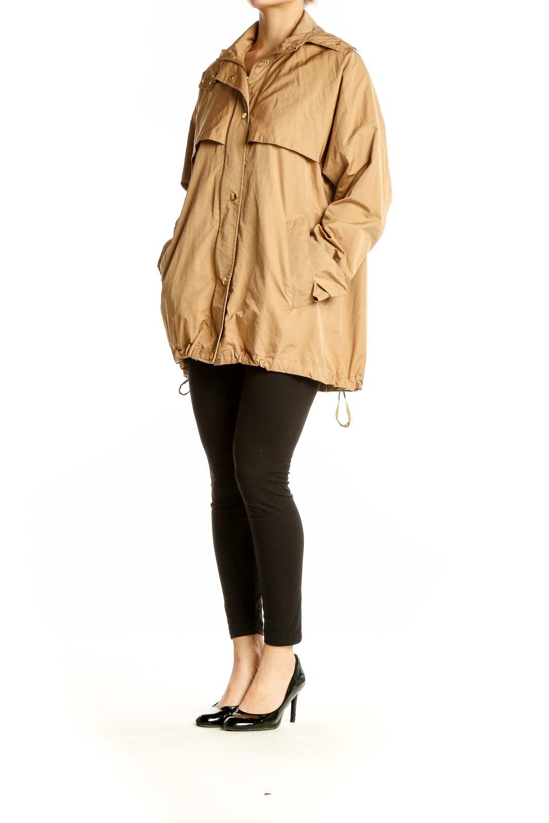 Front view of beige oversized utility jacket from Zara