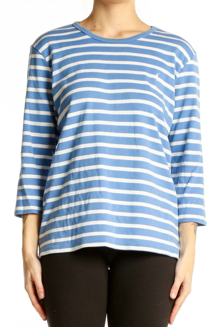 Front view of Ralph Lauren Blue and White Striped Cotton Top