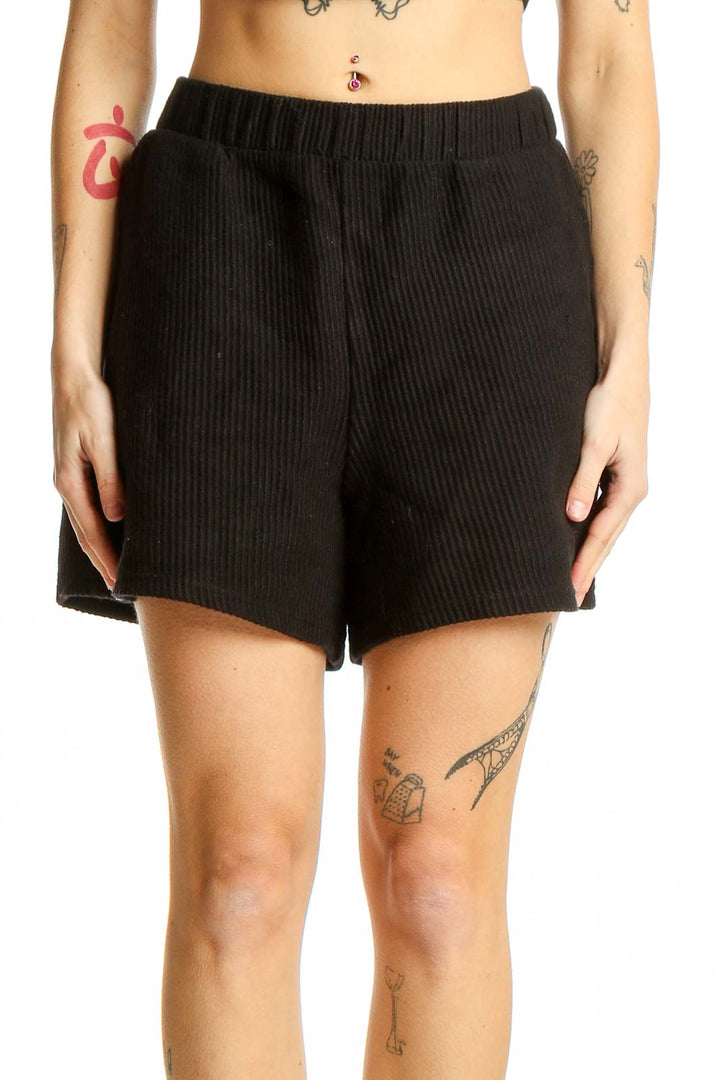 Front view of black ribbed cotton shorts from Gap