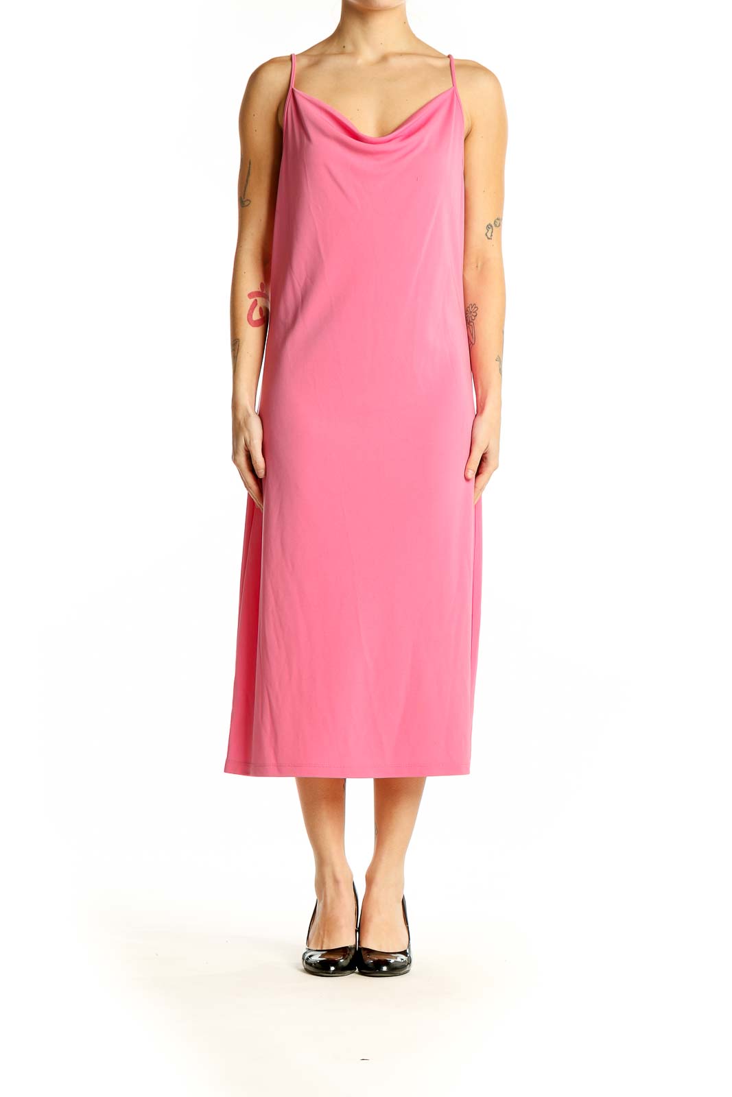 dkny dress pink DKNY Sleeveless Midi Dress Bright Pink Size Medium Asymmetrical Hem Never Worn