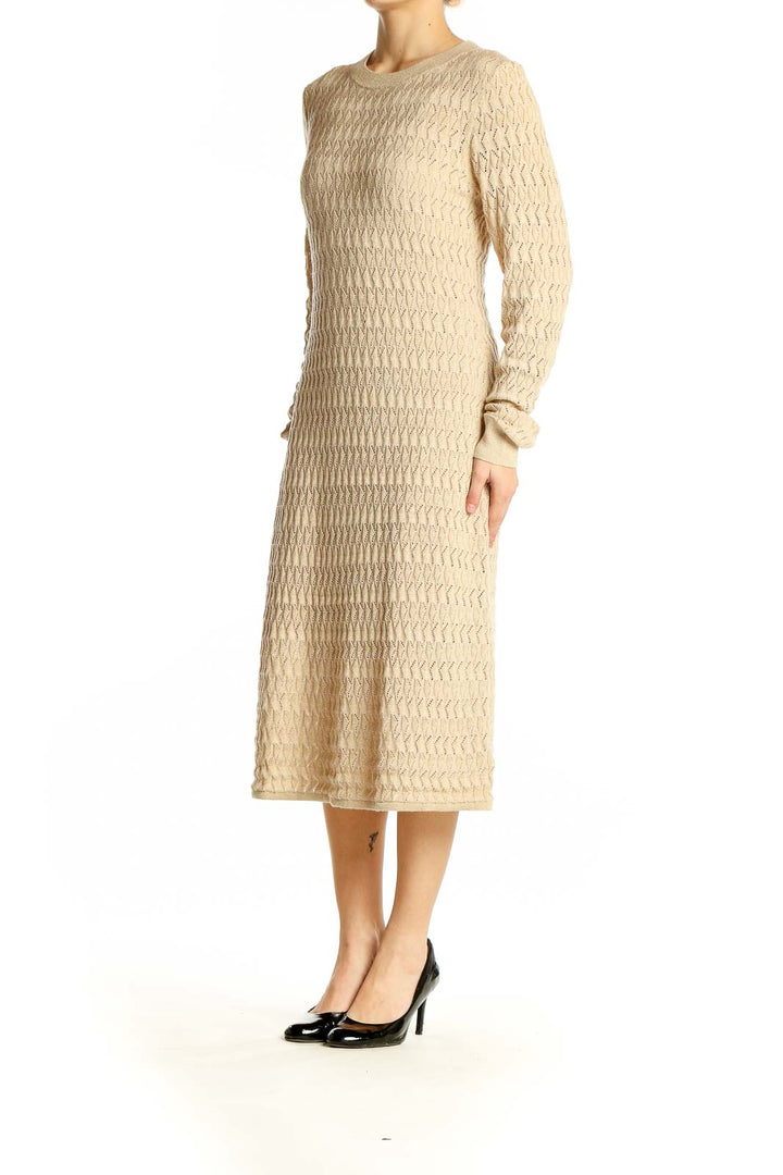 Front view of Gap beige textured midi sweater dress