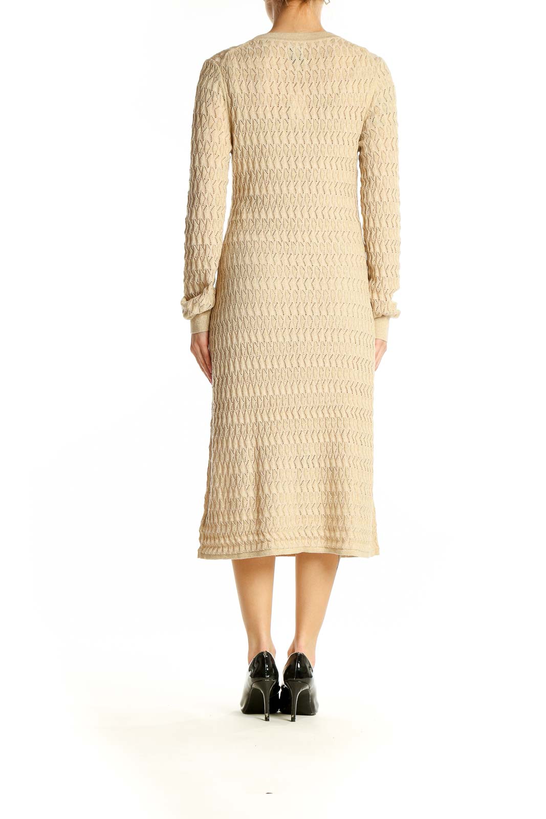 Back view of Gap beige textured midi sweater dress