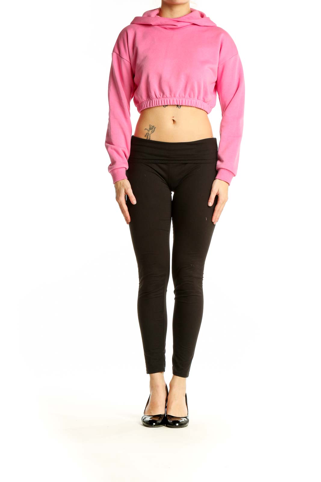 Front view of pink cropped hoodie from Naked Wardrobe