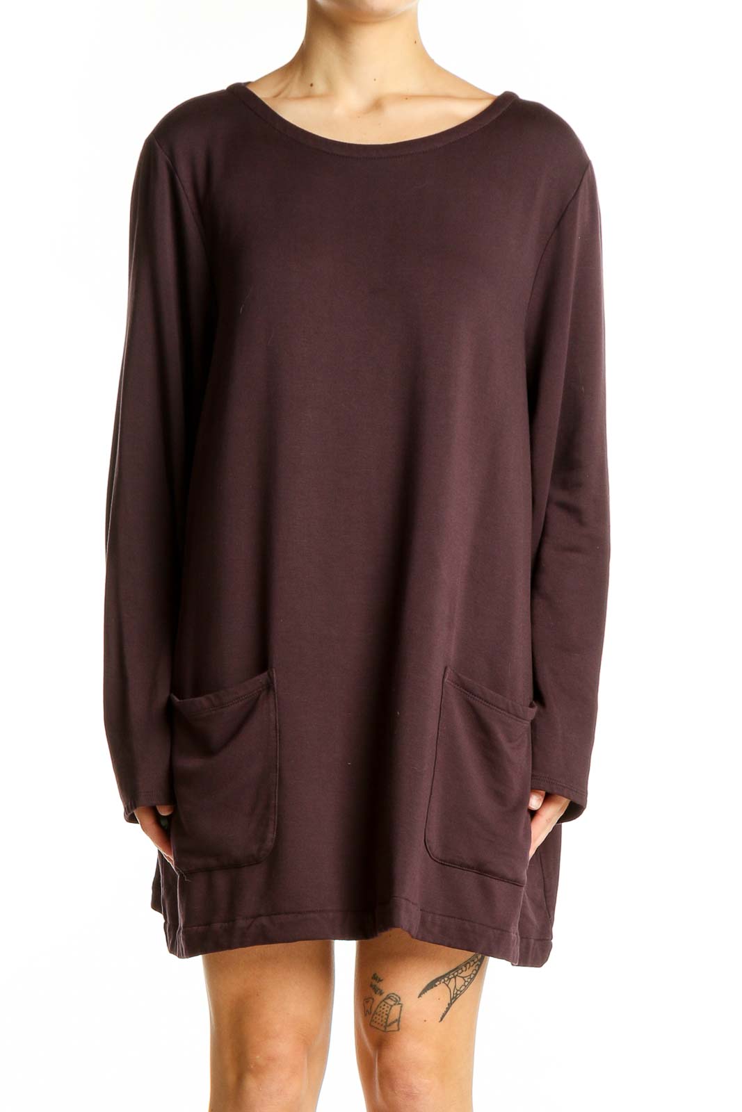 Front view of brown Pure Jill long sleeve tunic top