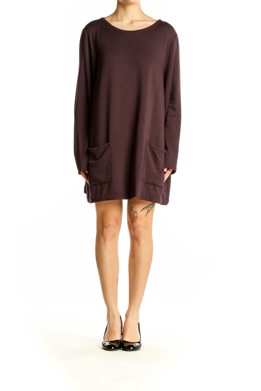 Front view of brown Pure Jill long sleeve tunic top