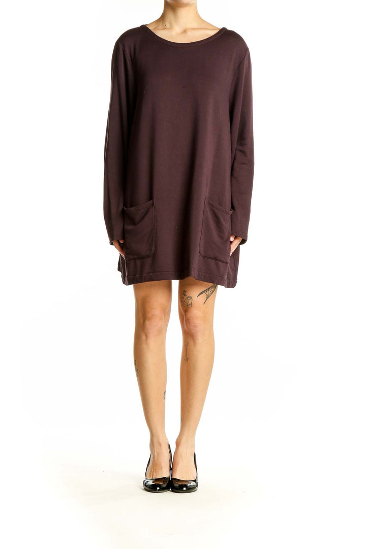 Front view of brown Pure Jill long sleeve tunic top