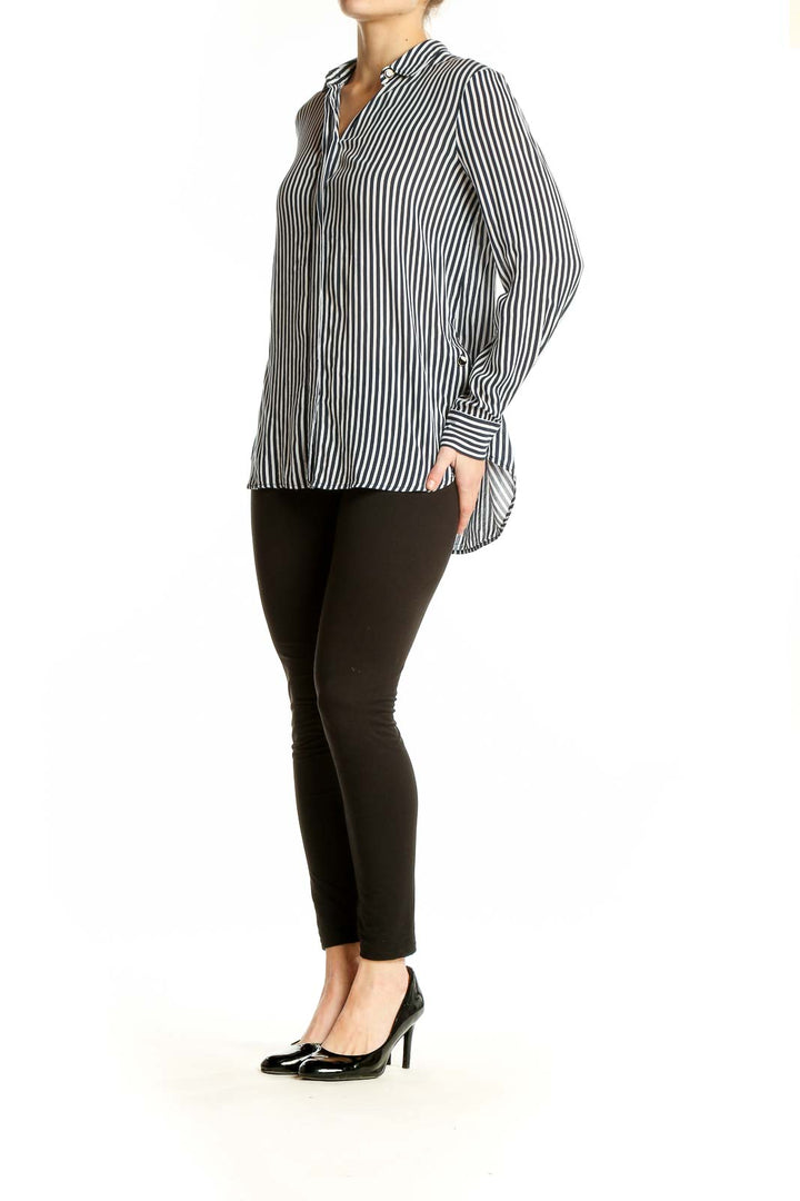 Front view of Zara Basic Black and White Striped Button-Up Shirt