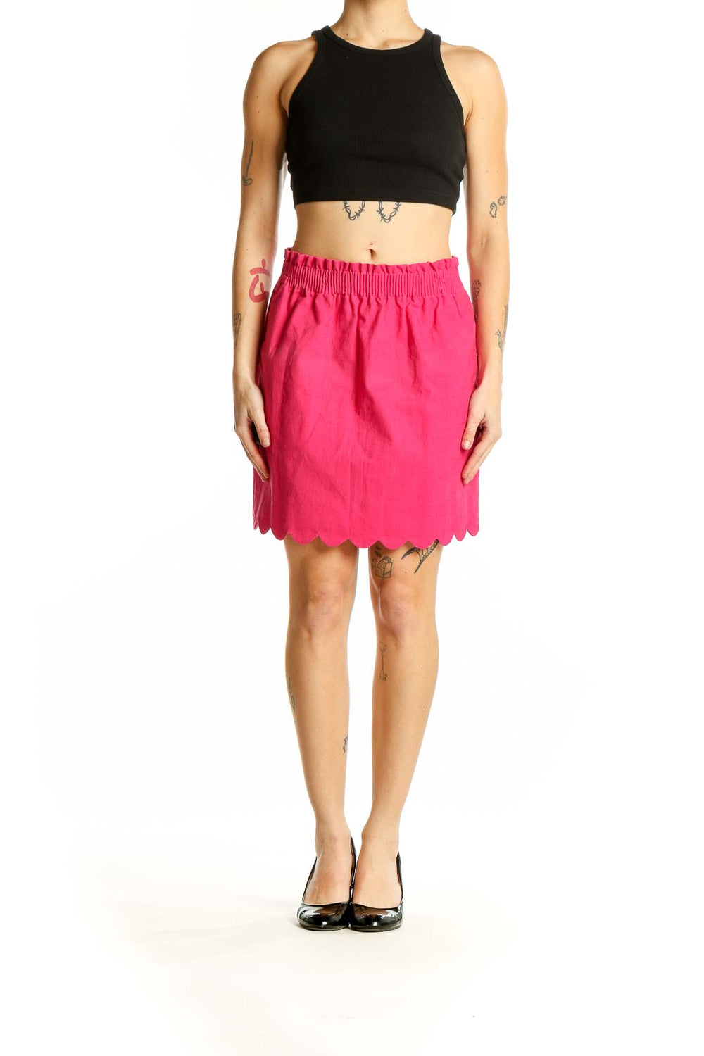 Front view of pink J. by J.Crew skirt with scalloped hem