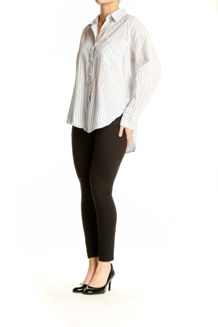 Front view of Sanctuary white striped cotton button-down shirt