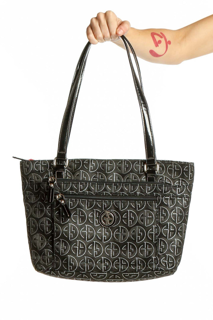 Front view of Giani Bernini Black Monogram Shoulder Tote Bag